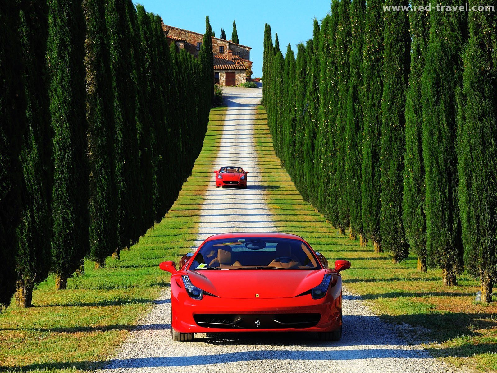 Driving a Ferrari in autumn Tuscany